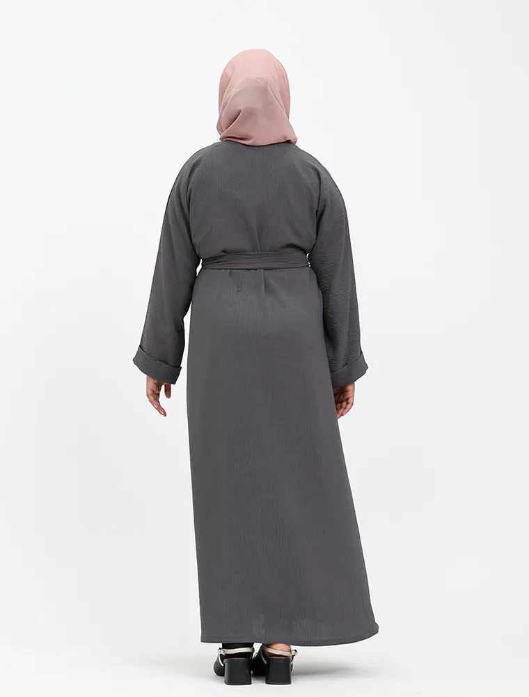 Grey Linen Feel Basic Girls Abaya